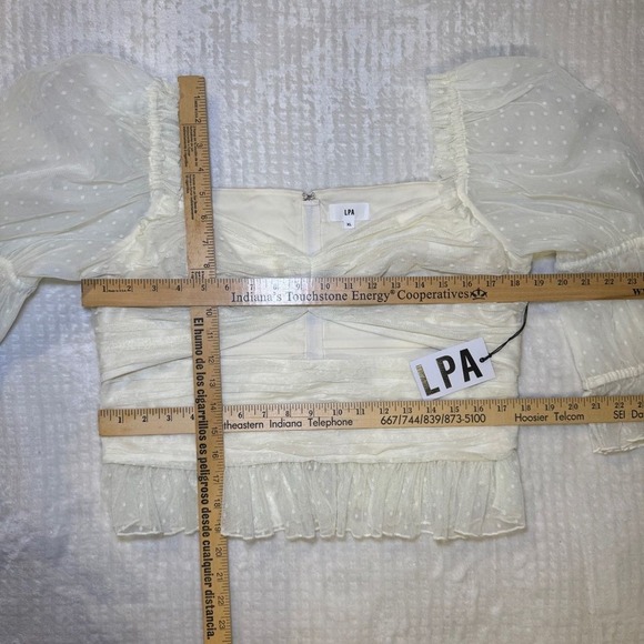 LPA Dolores Top Ivory Cream Cut-Out Sheer Puff Sleeve Blouse Shirt Size XL NWT - Picture 6 of 11